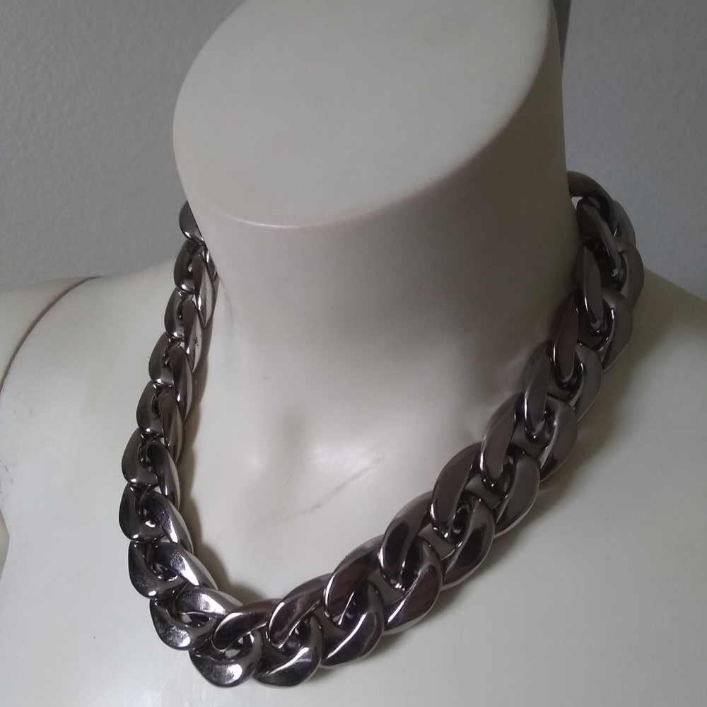 Black Silver Choker Chain Link Necklace